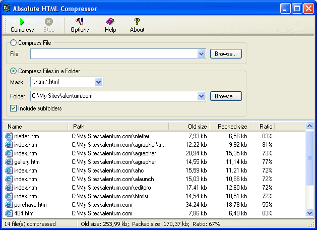 Click to view Absolute HTML Compressor 1.14 screenshot