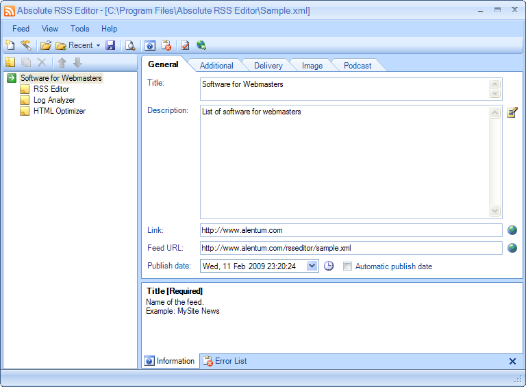 Screenshot for Absolute RSS Editor 1.11